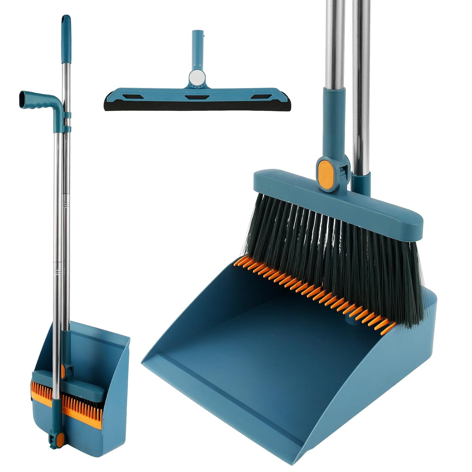 2 in1 Brooms and Dustpan Set with Scraper, Foldable Rotatable Broom, Hair Catcher Dustpan for Floor