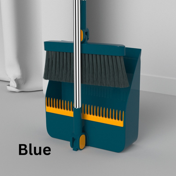 2 in1 Brooms and Dustpan Set with Scraper, Foldable Rotatable Broom, Hair Catcher Dustpan for Floor