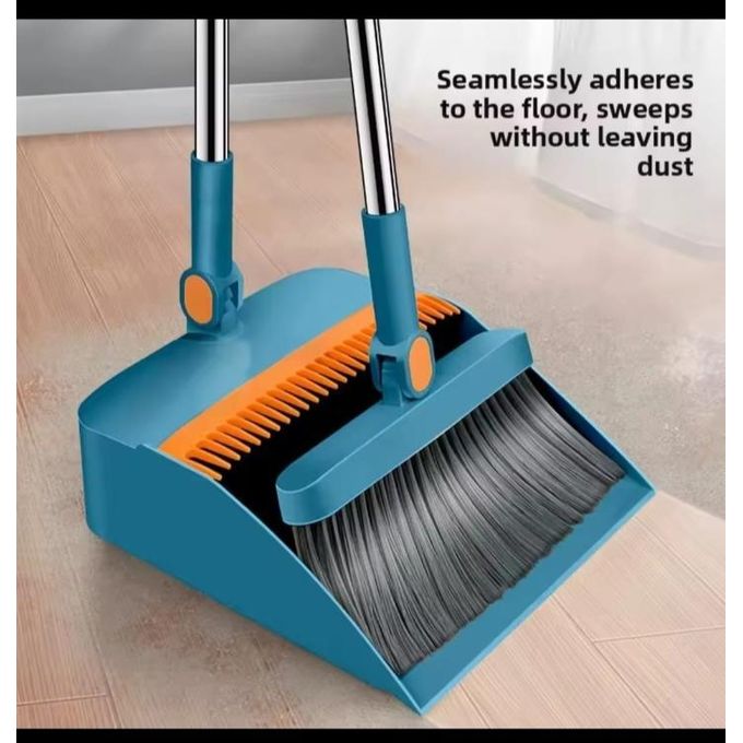 2 in1 Brooms and Dustpan Set with Scraper, Foldable Rotatable Broom, Hair Catcher Dustpan for Floor