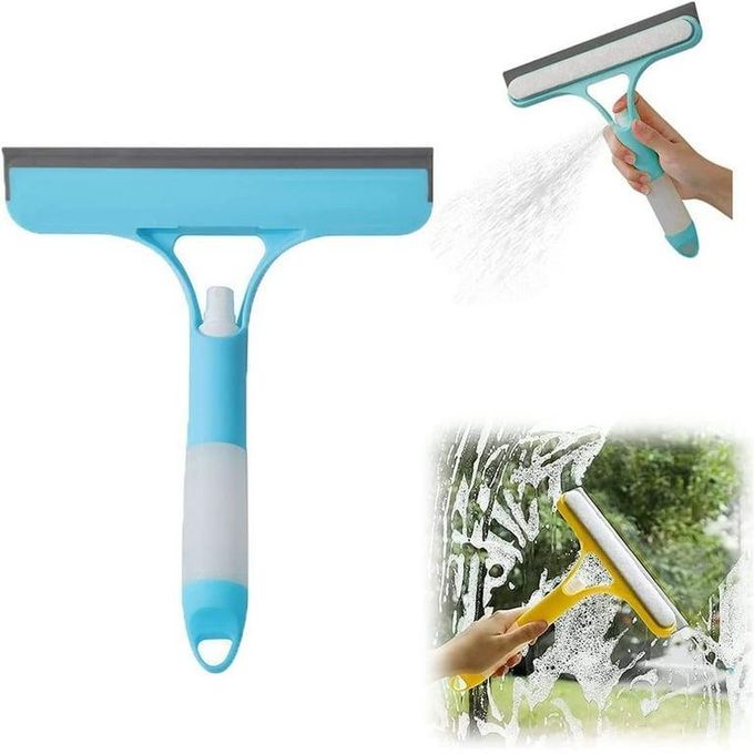 3 in 1 Window Cleaner with Spray - Professional Silicone Squeegee Scraper & Microfiber Scrubber Combo