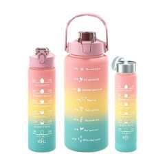 3 in 1 Motivational Water Bottle - Plastic Water Bottle Set of 3 Piece Sport Drink Bottles With Time Marker