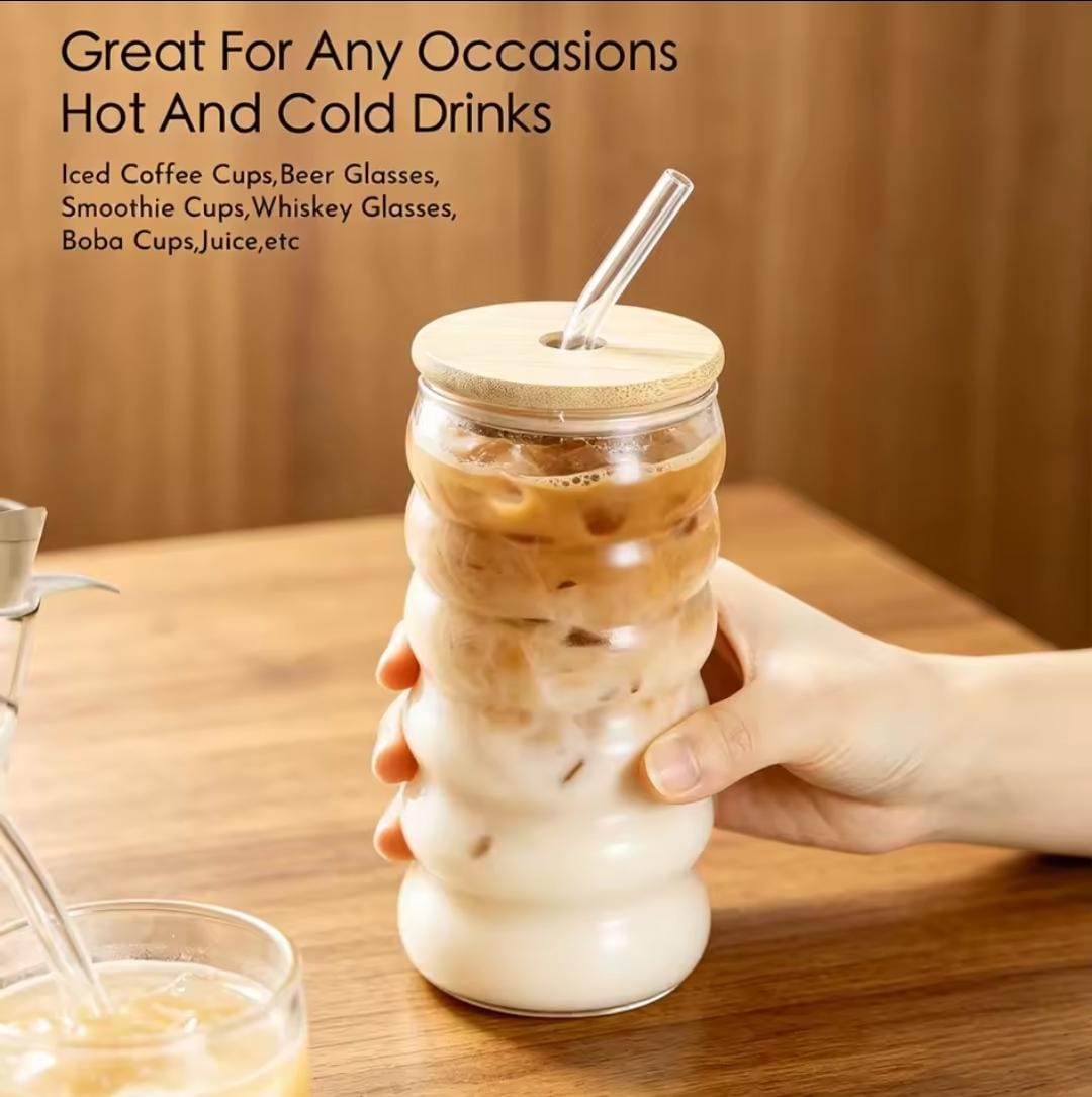 600ml Glass Smoothie Jar with Bamboo Lid & Reusable Straw