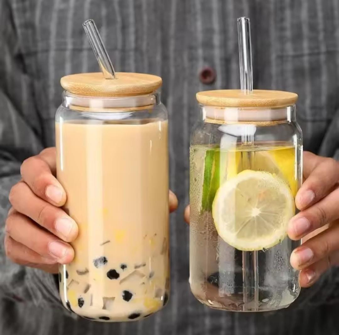 600ml Glass Smoothie Jar with Bamboo Lid & Reusable Straw