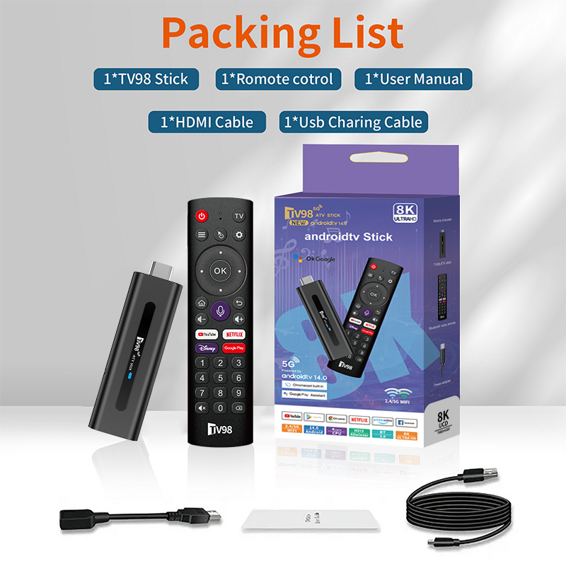 TV98 ATV TV Stick Android 14.0 Set Top Box Home Theater Smart Allwinner H313 Bluetooth 2.4G/5G Dual WIFI 8K TV Box Quad Core