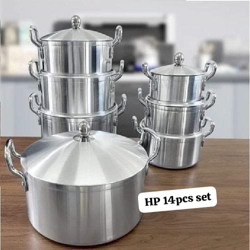STRONG‼️ELEGANT‼️HEAVY DUTY✔️✔️14 Pcs Aluminium cookware set Cooking Pots Set 14 pcs Cookware Set Sufurias silver 14pcs (7lids+7pots)🍁extra strong, rust-resistant stainless steel, these pots are dura