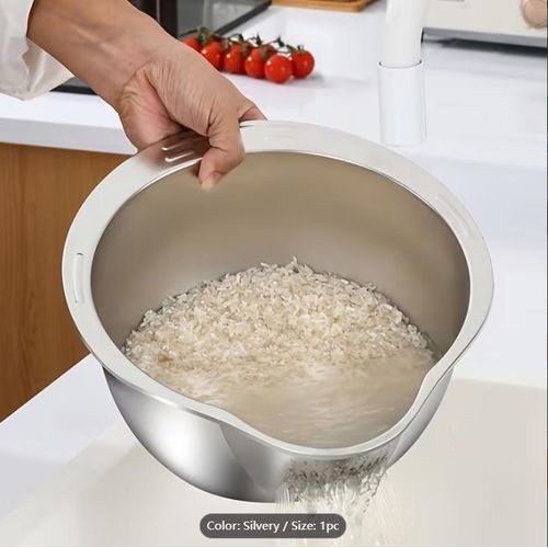 PREMIUM 🥳QUALITY🍓Stainless Steel Multi-Use Kitchen Colander - Ideal for Rice Washing, Fruit Draining & Vegetable Cleaning - Durable, Food-Safe Mesh Siever Efficient Water Filtering, R
