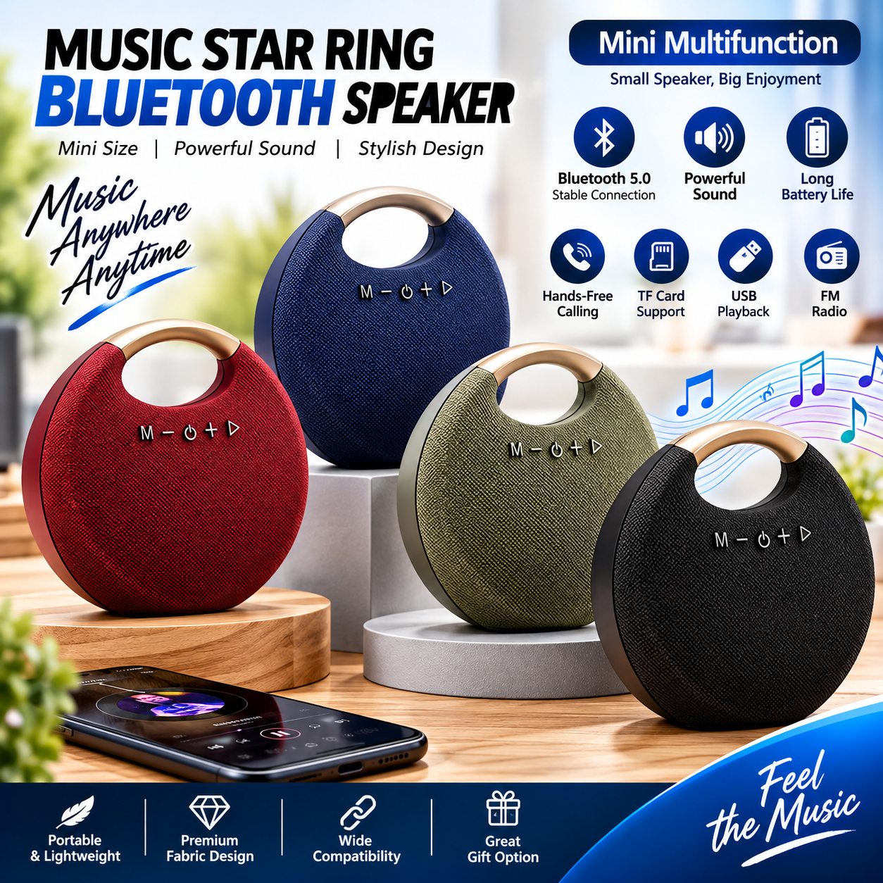 M1 Mini Portable Bluetooth Speaker – Wireless Compact Speaker with Deep Bass, USB/TF Card Support & Built-In Mic for Music On-the-Go