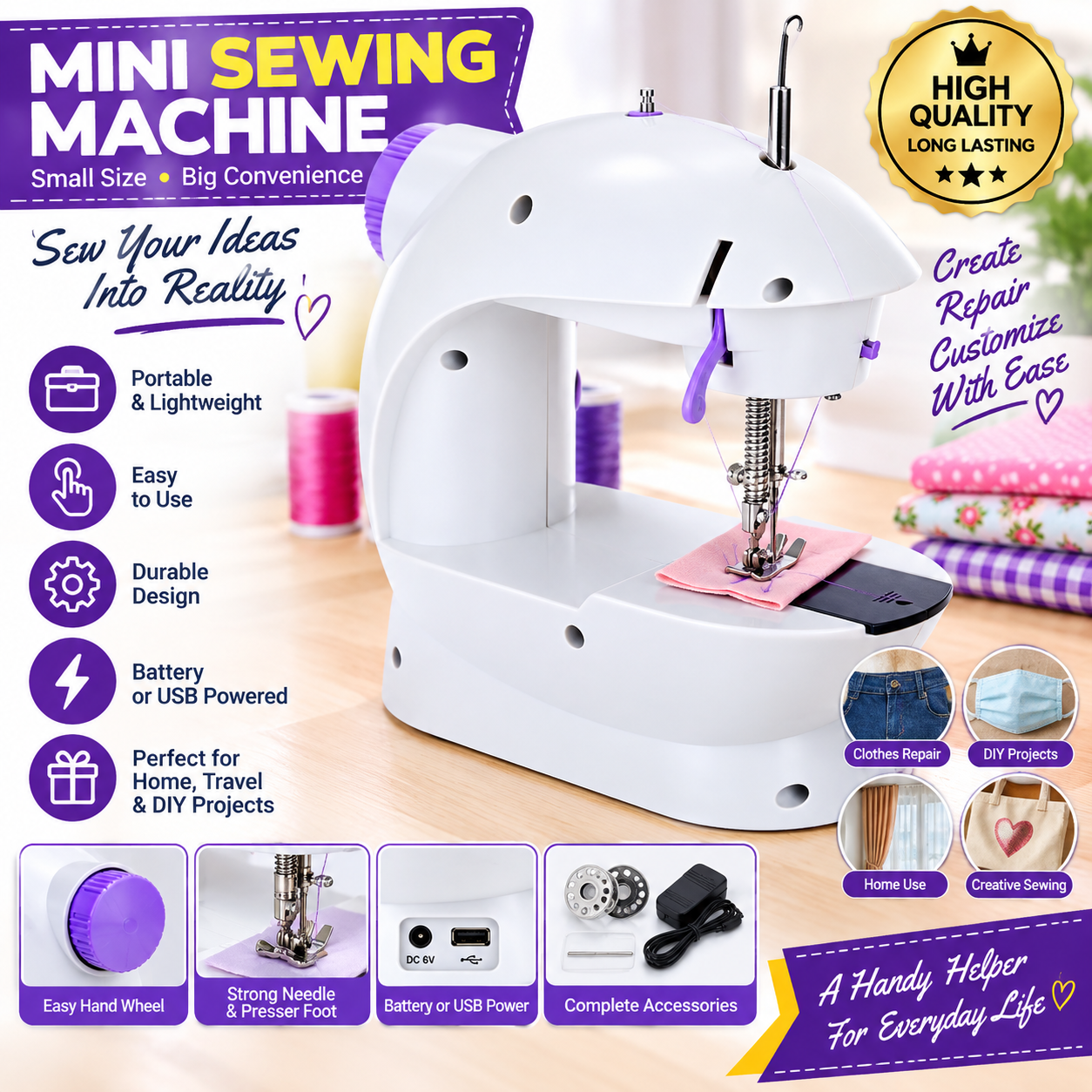 Portable Multifunction Electric Sewing Machine – Handheld & Tabletop Use With Accessories For Home Stitching Projects