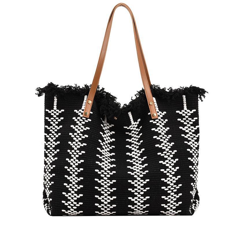 Women's Large Capacity Canvas Tote – Tassel Cotton Linen Woven Shoulder Bag, Simple Versatile Commute