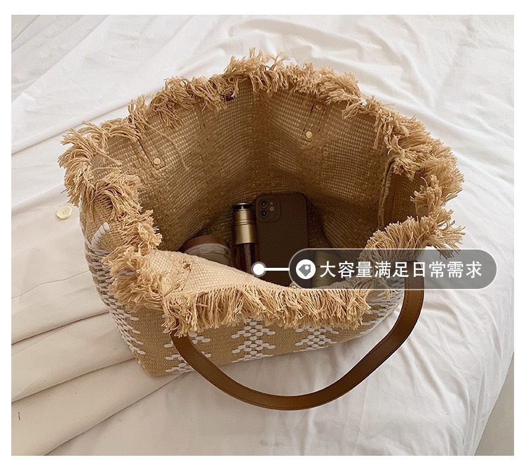 Women's Large Capacity Canvas Tote – Tassel Cotton Linen Woven Shoulder Bag, Simple Versatile Commute