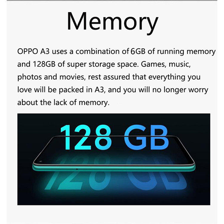 Refurbished Phones OPPO A3 128GB+6GB Ultra-wide Full Screen Eight cores Helio P60 CPU 3500mAh Andriod 10 16PM+8PM camera