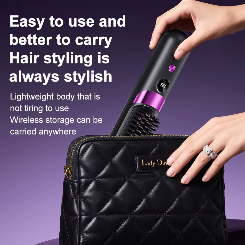 Portable Wireless Hair Straightening Comb Hair Brush Straightener Mini Ionic Hot Comb Straightener Negative Ion Curler Straightener Brush Rechargeable LED Display Hot Comb