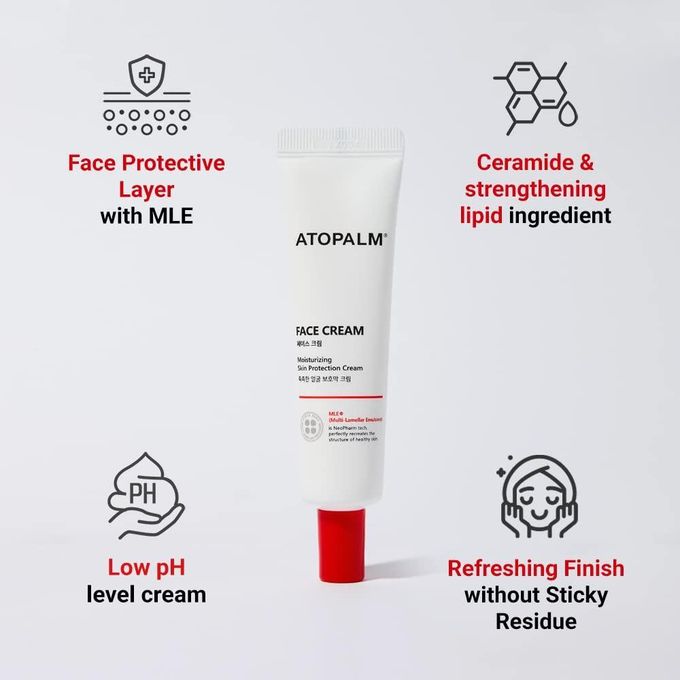 Atopalm Face Cream. Deeply Moisturizes, Give a glowing skin, Protects the skin, Soothes and calms Acne, redness, irritation, Smooths, Softens, Nourishes & Evens the skin tone