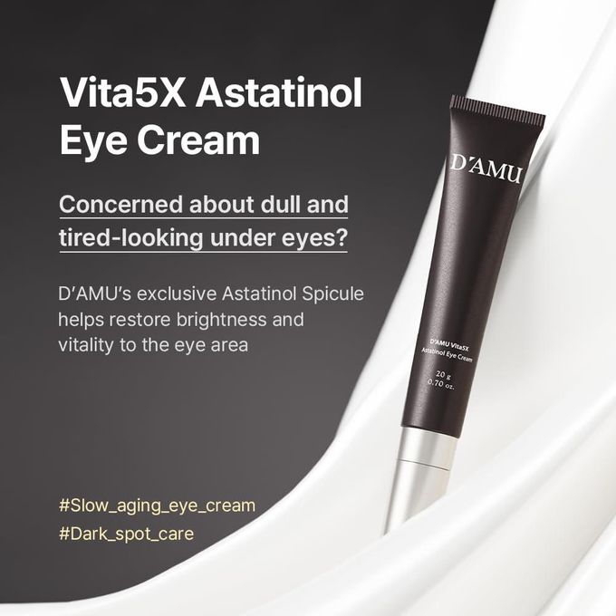 D'AMU Vita5X Astatinol Eye Cream with Retinol & Astaxanthin. Deeply moisturizes, Removes eye puffiness, wrinkles, dark circles, dark spots, eye bags, fine lines, Firms loose skin around the eye.