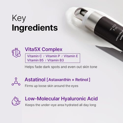 D'AMU Vita5X Astatinol Eye Cream with Retinol & Astaxanthin. Deeply moisturizes, Removes eye puffiness, wrinkles, dark circles, dark spots, eye bags, fine lines, Firms loose skin around the eye.