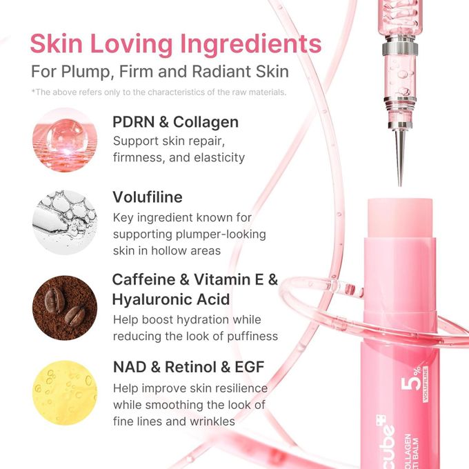 Medicube PDRN Pink Collagen Volume Multi Balm Stick for eyes, cheecks, neck, lips. give a youthful glows, hydrates, smooth fine lines, removes dark circles, puffiness, even the skin tone.