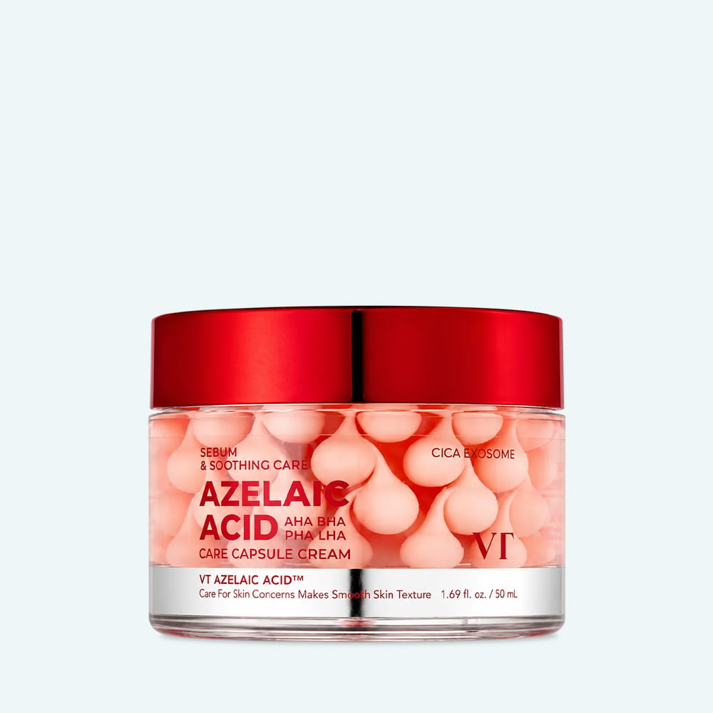VT Azelaic Acid Capsule Cream with AHA, BHA, PHA & LHA. Moisturizes, Give a glass skin glow, Removes Acne, Melasma, Dark Spots, Hyperpigmentation, Soothes Redness & Irritation, Regulate Sebum, Smooths