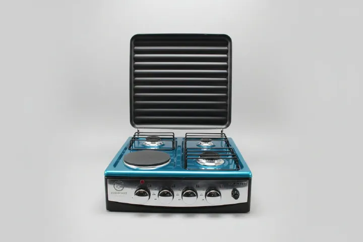 Eurochef 3 gas +1 electric table top gas cooker with safe ignition and lid and 1000W hotplate