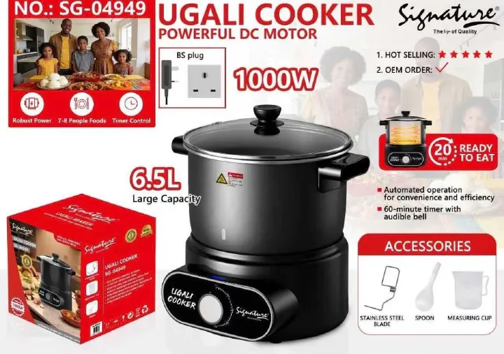 Signature Ugali cooker SG-04949 multifunctional Ugali maker with 6.5L capacity and 60Min timer with Audible bell 1000W