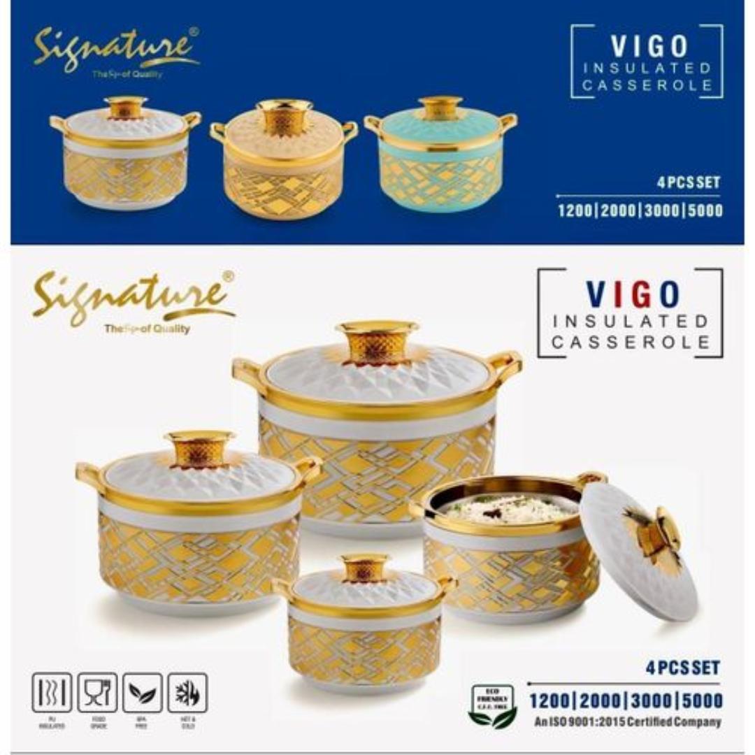 Signature Vigo insulated casserole 4pcs Hotpots Serving Dish Casserole Set Hot Pot Serveware Set Serve or Keep Food Hot or Cold Size 1200/2000/3000/5000ML