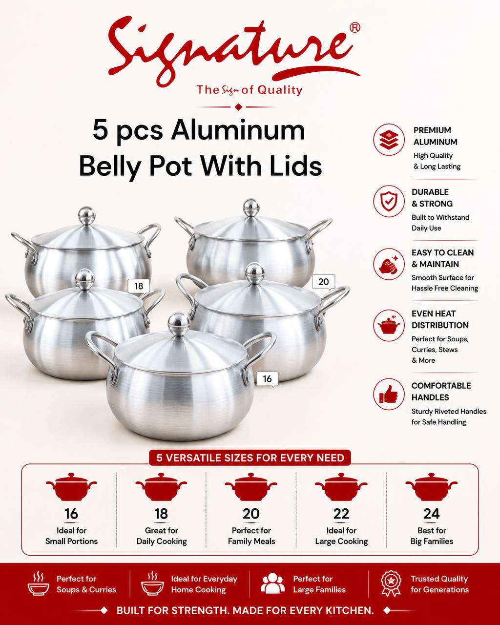 signature 10 pcs Aluminum Sufurias / Cooking pots SG-XC-058 with lids for kitchen and dining 16,18,20,22 and 24 cm
