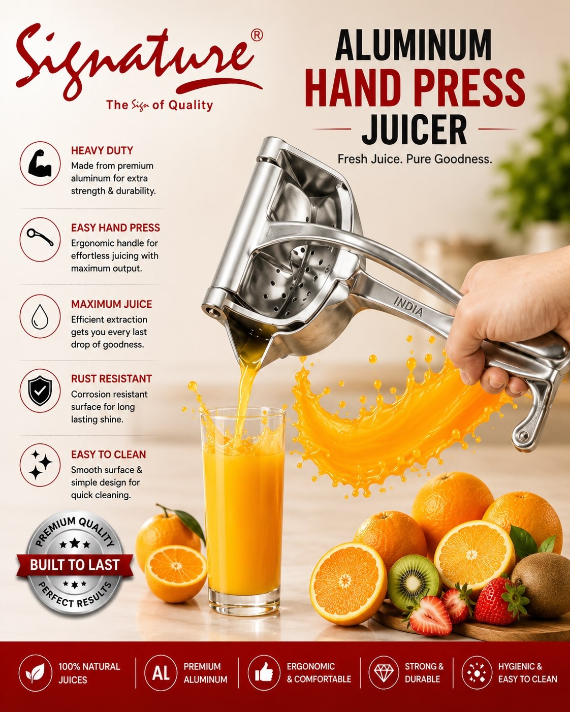 signature fruit press manual juicer Aluminium hand press juice extractor fruit press corrossion resistance signature fruit press