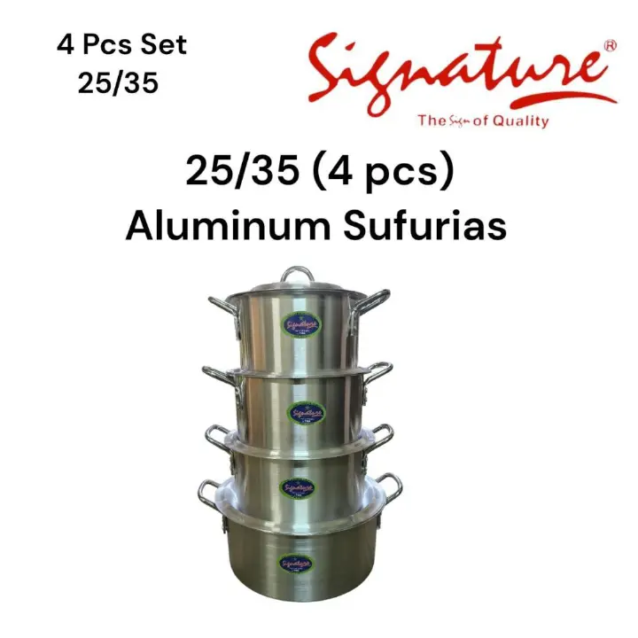 Signature 4pcs Aluminium sufurias set with lids 25/35 extra large suitable for homes and hotels