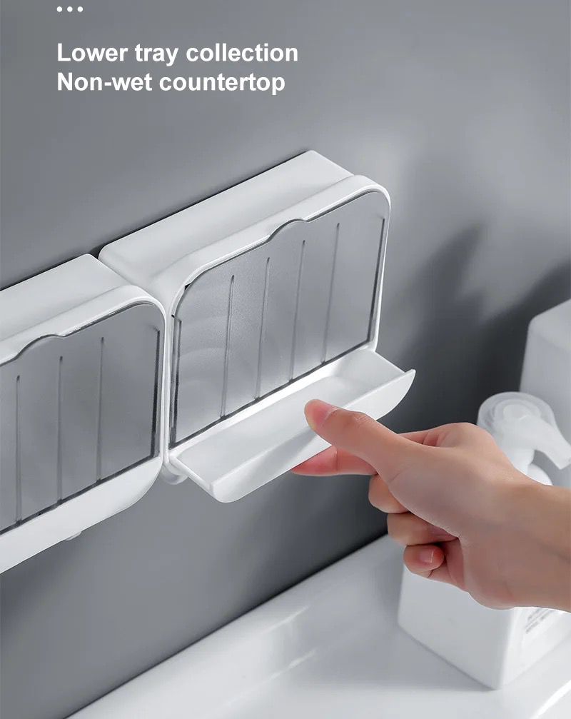 Wall Mounted Drain Soap Dish Holder with Case and Hooks – Space Saving Bathroom Organizer