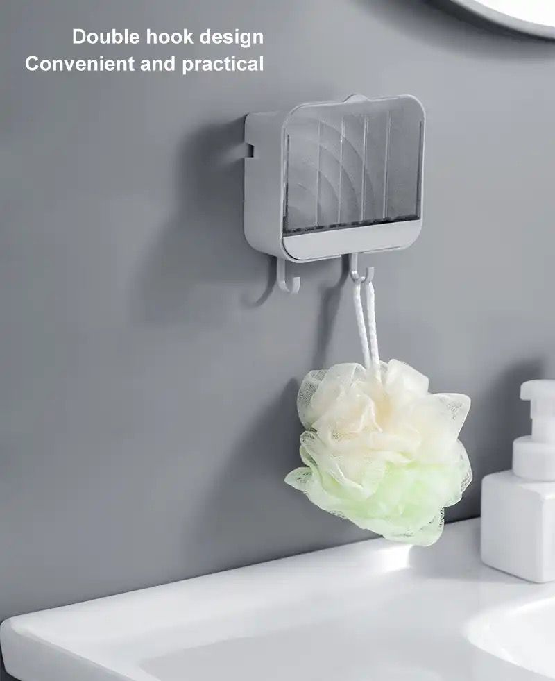 Wall Mounted Drain Soap Dish Holder with Case and Hooks – Space Saving Bathroom Organizer