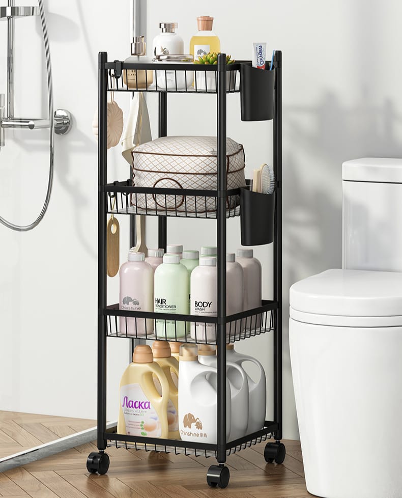 4-Tier Multifunctional Storage Rack with Wheels – Space Saving Kitchen & Home Organizer