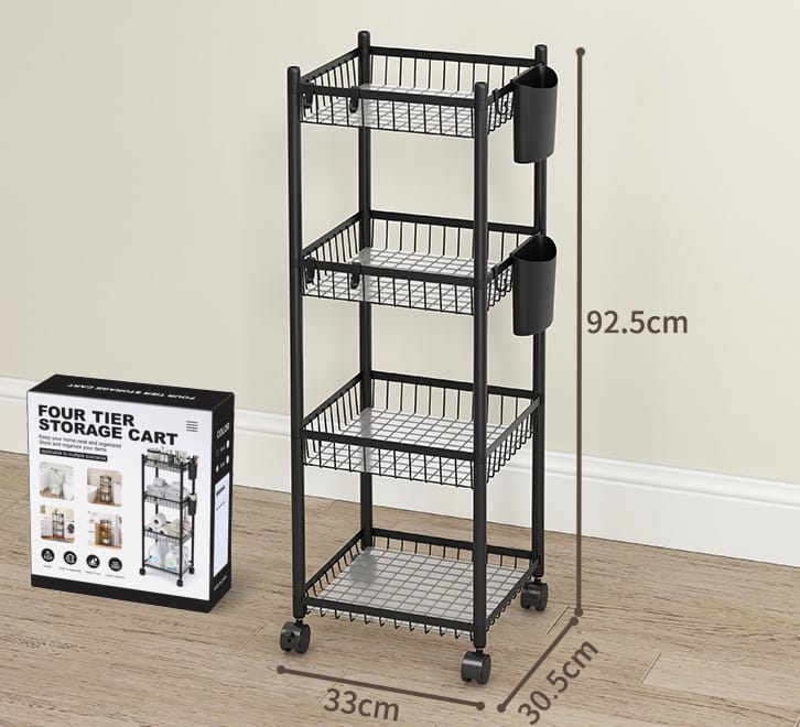 4-Tier Multifunctional Storage Rack with Wheels – Space Saving Kitchen & Home Organizer