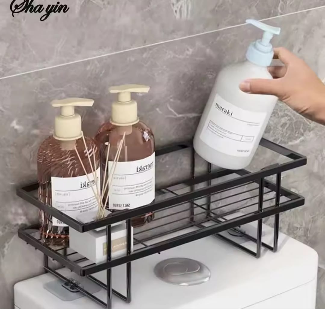 Single Layer Over the Toilet Rack/Shelf Bathroom – Black Carbon Steel Punch-Free Organizer