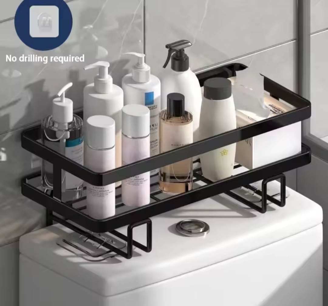 Single Layer Over the Toilet Rack/Shelf Bathroom – Black Carbon Steel Punch-Free Organizer