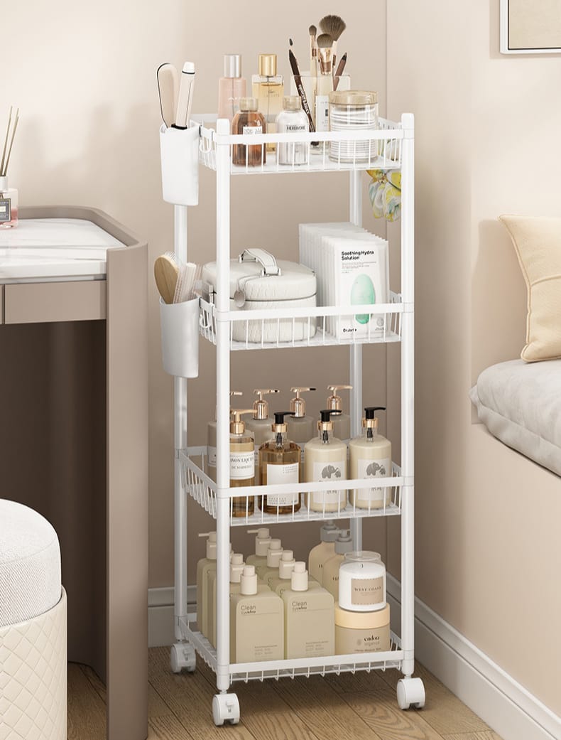 4-Tier Multifunctional Storage Rack with Wheels – Space Saving Kitchen & Home Organizer