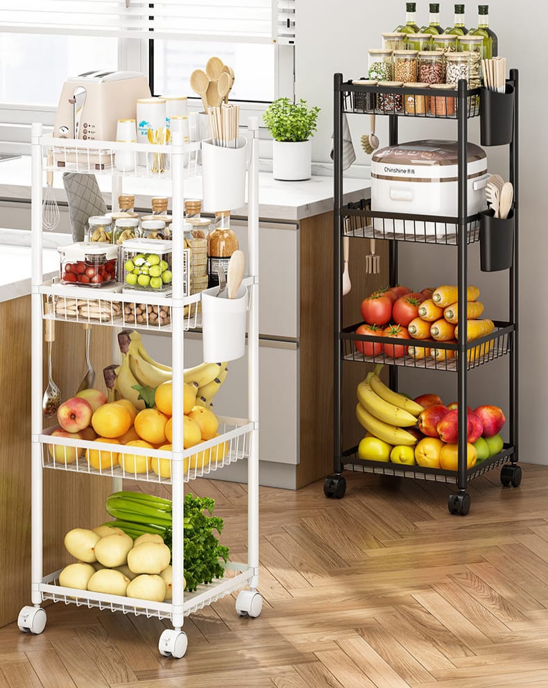 4-Tier Multifunctional Storage Rack with Wheels – Space Saving Kitchen & Home Organizer
