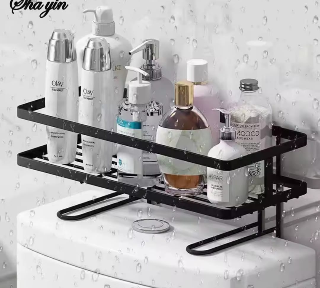 Single Layer Over the Toilet Rack/Shelf Bathroom – Black Carbon Steel Punch-Free Organizer