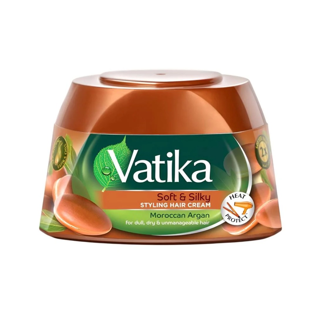 Vatika Naturals Styling Hair Cream 125ml – Anti-Dandruff, Soft & Silky, Extreme Moisturizing | Argan, Almond, Lemon, Tea Tree & Almond