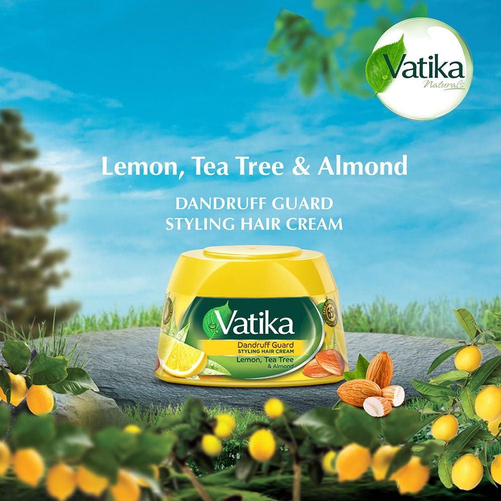 Vatika Naturals Styling Hair Cream 125ml – Anti-Dandruff, Soft & Silky, Extreme Moisturizing | Argan, Almond, Lemon, Tea Tree & Almond