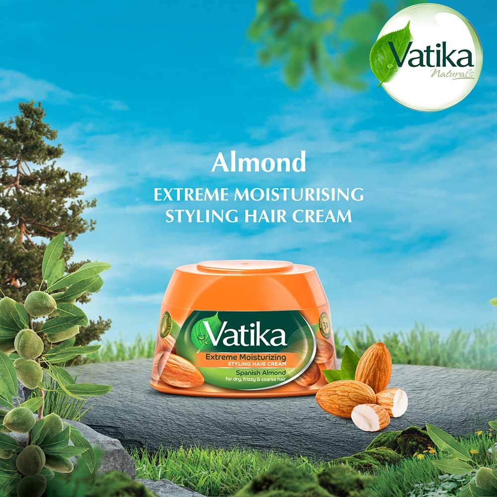 Vatika Naturals Styling Hair Cream 125ml – Anti-Dandruff, Soft & Silky, Extreme Moisturizing | Argan, Almond, Lemon, Tea Tree & Almond