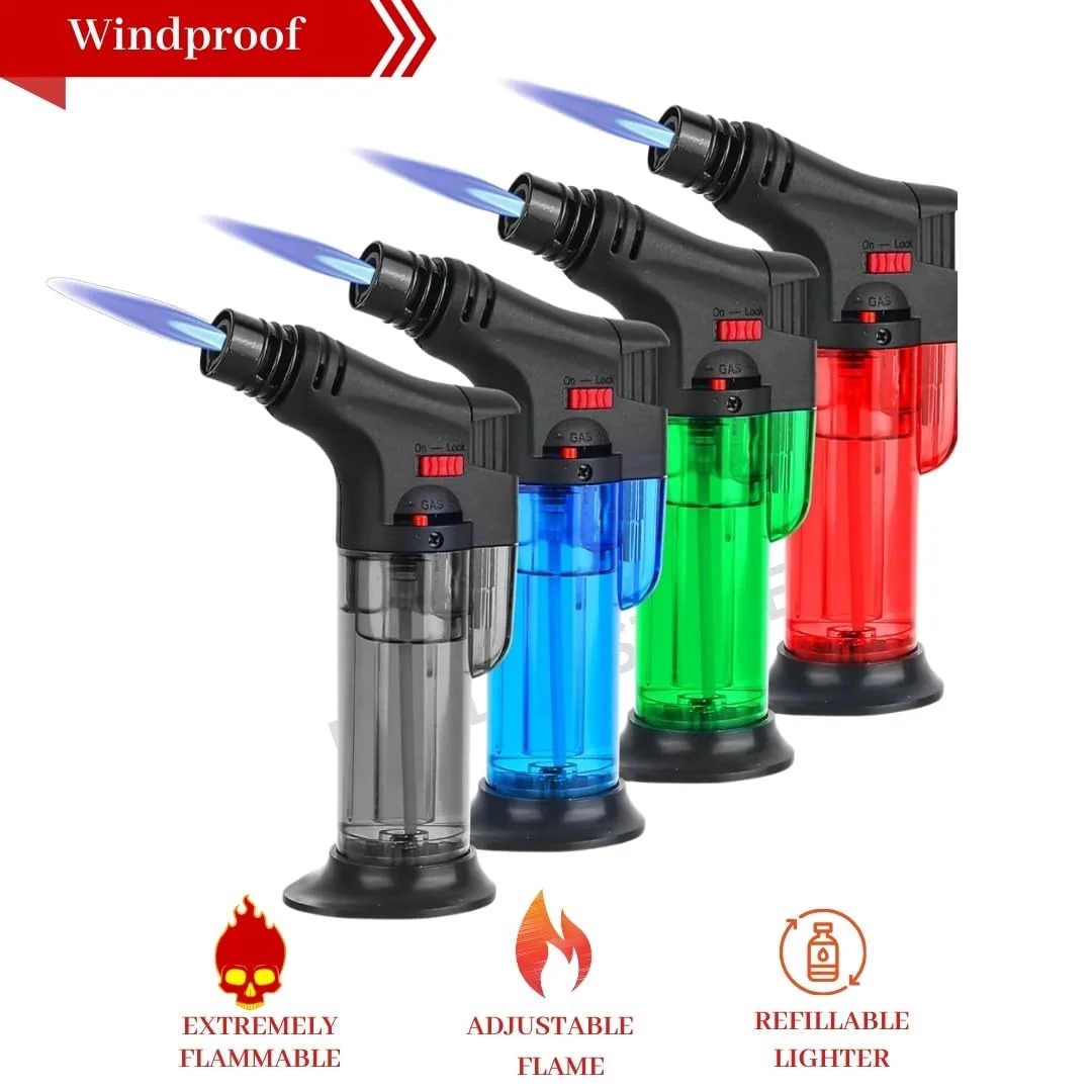 Gun Lighter Blow Torch – Refillable Butane Gas Jet Flame Windproof Torch Lighter for BBQ, Camping & Home Use