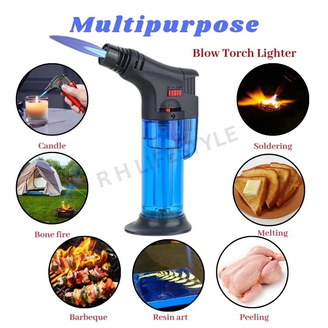 Gun Lighter Blow Torch – Refillable Butane Gas Jet Flame Windproof Torch Lighter for BBQ, Camping & Home Use