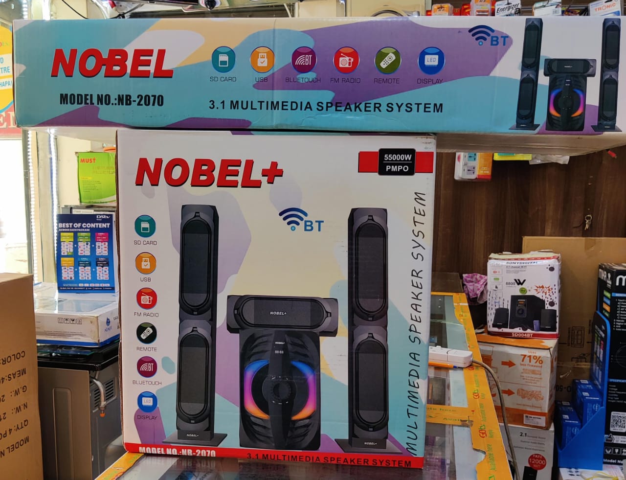Nobel 3.1 Channel Tall Boy Woofer (Model: NB-2070) 🎶🔊The Nobel NB-2070 is a sleek and powerful 3.1 channel tall boy speaker system designed to elevate your home entertainment setup