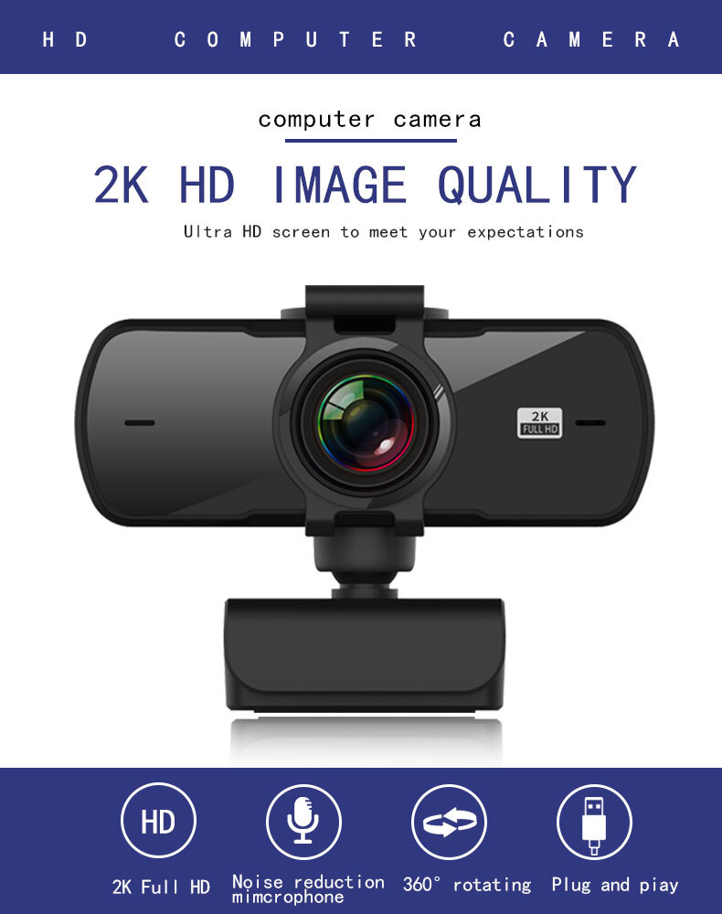 Webcam 1080P Mini Camera 2K Full HD Webcam with Microphone 30fps USB Web Cam for Auto Focus PC Laptop Video Shooting Camera