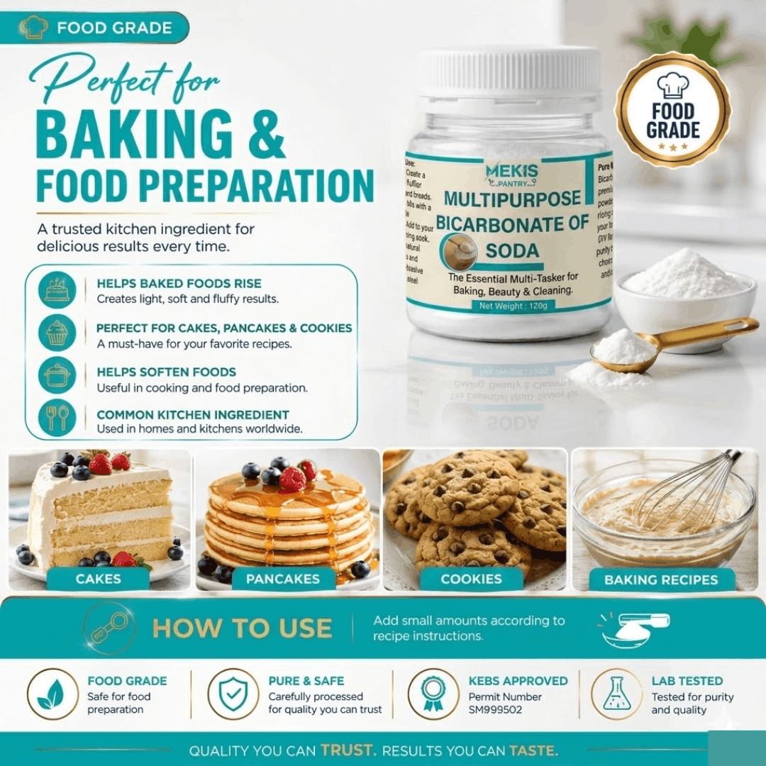 Mekis Sodium Bicarbonate (Baking Soda)—A trusted household essential for baking, cleaning, deodorizing, and more.
