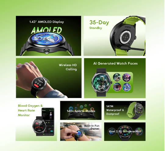 oraimo Watch Nova 2R 1.43" AMOLED 35-Day Standby Smart Watch  Blood Oxygen & Heart Rate Monitor Smartwatch