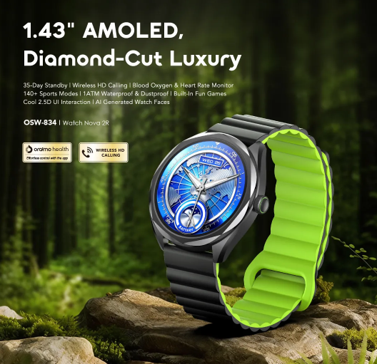 oraimo Watch Nova 2R 1.43" AMOLED 35-Day Standby Smart Watch  Blood Oxygen & Heart Rate Monitor Smartwatch