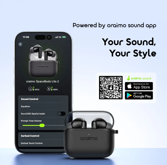 oraimo SpaceBuds Lite 2 50 hours with the charging case Immersive Portable True Wireless Earbuds With AI translation Bluetooth Earphones