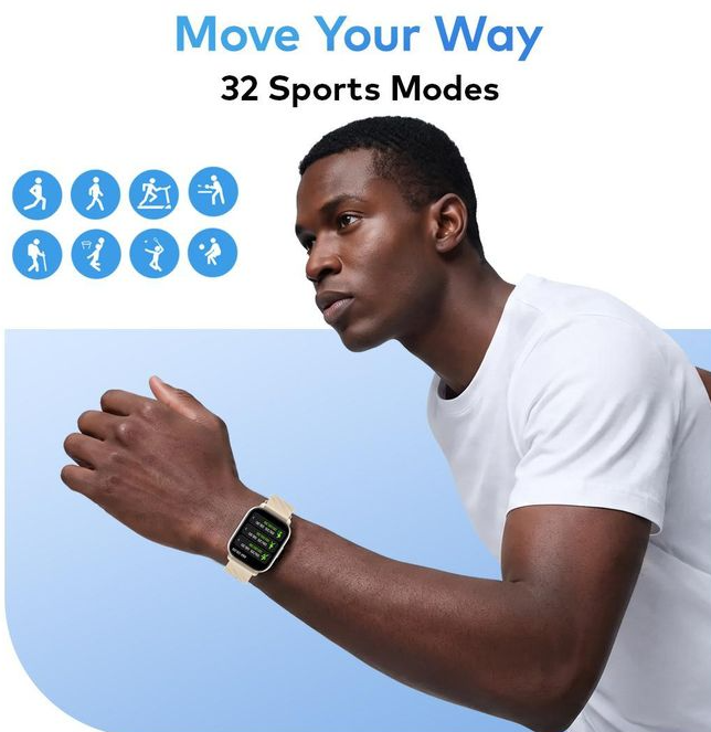 Itel Smart Watch Fit O18B with a 2.01” HD display, Bluetooth calling, fitness tracking, IP68 water resistance, and a 300mAh battery.