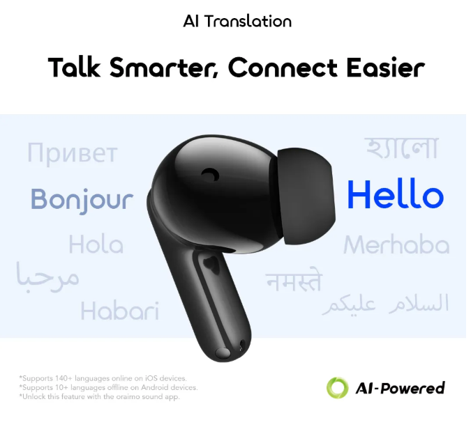 oraimo SpaceBuds Lite 2 50 hours with the charging case Immersive Portable True Wireless Earbuds With AI translation Bluetooth Earphones