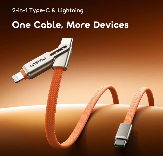 oraimo SpeedLine 4 Magnetic 2-IN-1 60W Fast Charge Cable  480Mbps High-Speed Multi-Device Fast Charge : Type-C/Lightning; C TO Iphone Data Cable OR C TO C Cable